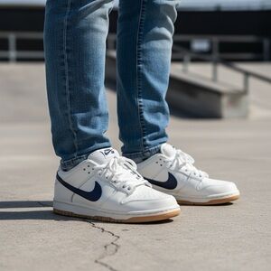 Nike SB Dunk Low Pro White Navy Gum Men’s Size 7 Skate Shoes Leather Sneakers